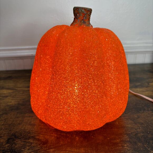 Jack O Lantern Pumpkin Melted Plastic Popcorn Light Up Vintage Halloween 8.5" - Picture 4 of 15